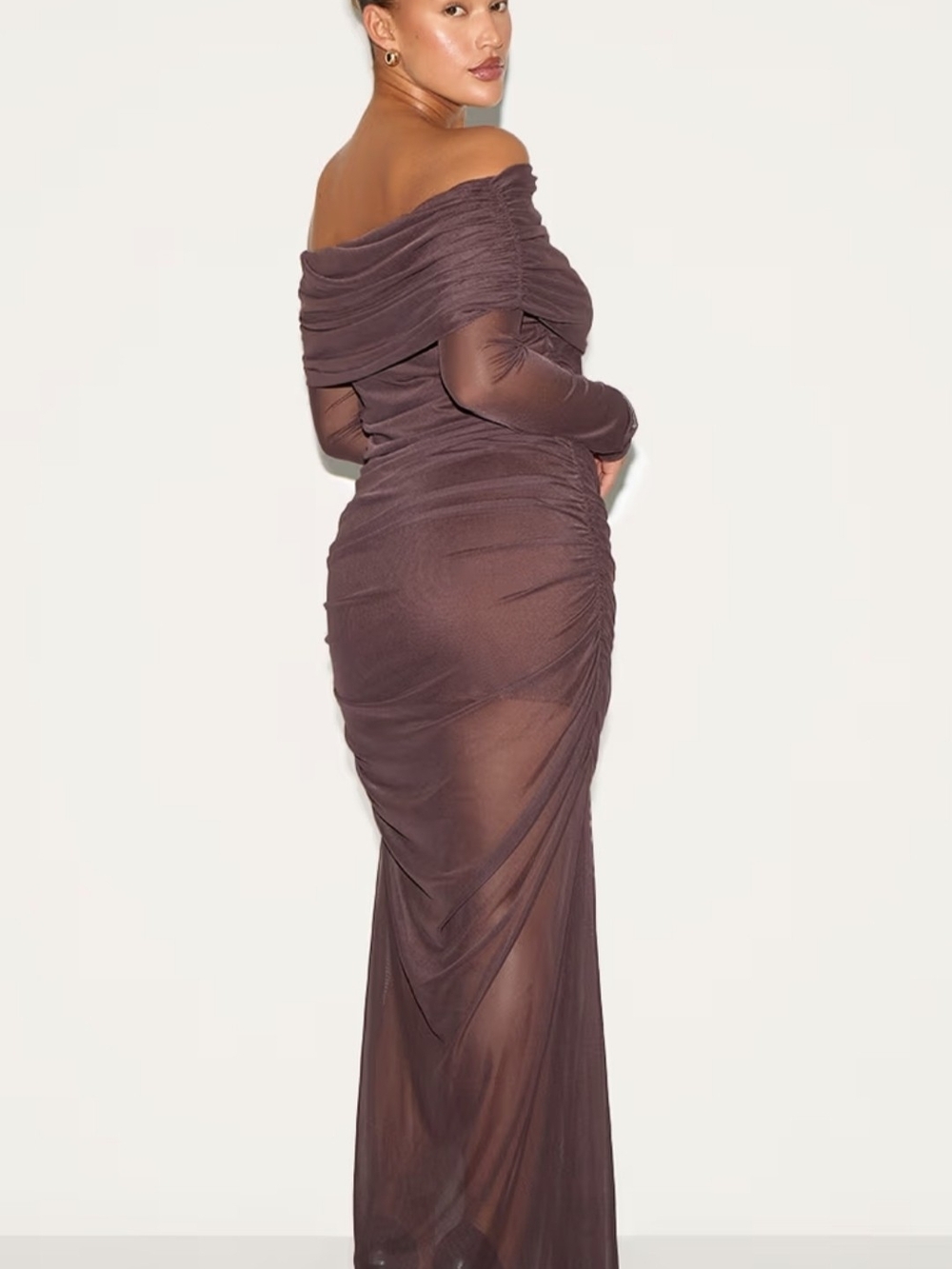 PrettyLittleThing Plus Mesh Overlay Long Sleeve Bardot Maxi Dress NWT Sz 20 0514